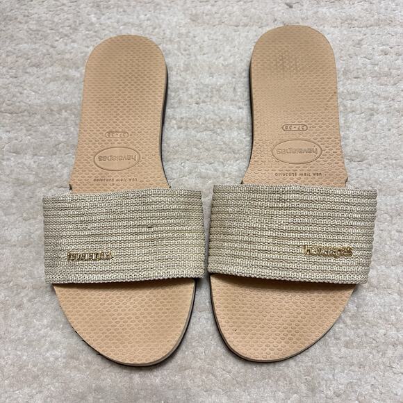 Havaianas Gold Malta Slip On Sandal Slides Women's Flip Flops Size 7-8 (37-38) - Picture 1 of 5